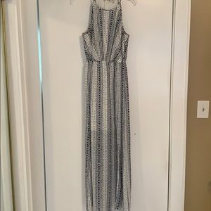 Navy and white printed maxi dress